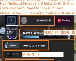 PRİME HESAP 23 LV Forza Horizon 5 NFS HEAT 9500 TL
