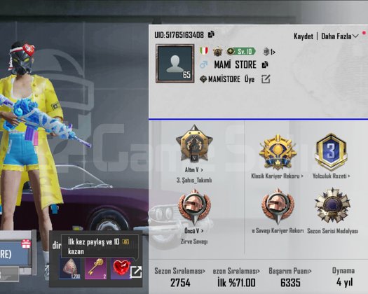 3 EFSANE KOSTÜMLÜ 3 S.V M4 DOLU PUBG ACC!