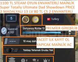 2 MADALYALI 13 LV 80 TL CS 2 ENVANTERLİ FACEİT İLK