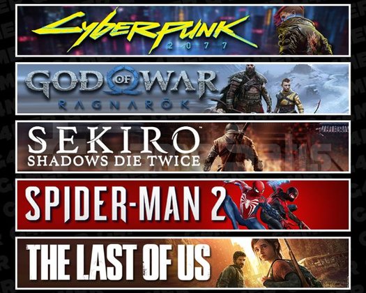 Cyberpunk +Ragnarök +Sekiro +Spider 2 +TLOU1