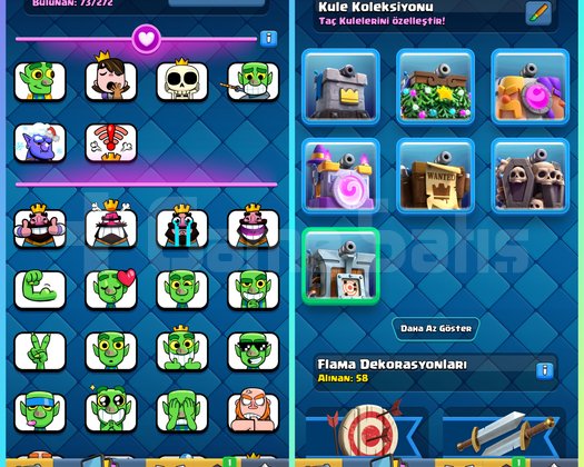 58 LVL 16 EVRİM 11 TANE 15 73 EMOJİ 10.000 KUPA