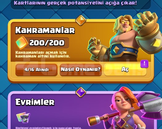 10,500 KUPA - 10 evrim - 5 kahraman