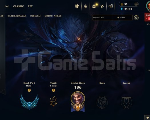 TR HANMADE PLAT 1 +30LP GAİN 53 SKIN YÜKSEK WR