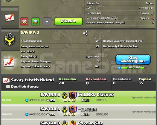 8 LVL ŞAMPİYON 3 LİGLİ 24 KAZANMA SERİLİ KLAN