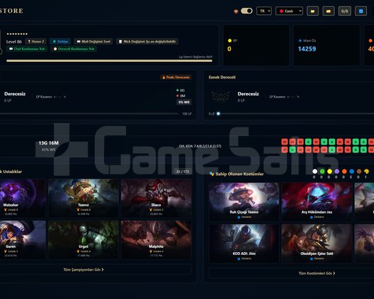 TR / 86 LVL + 10+1 SKİN + DERECESİZ !!