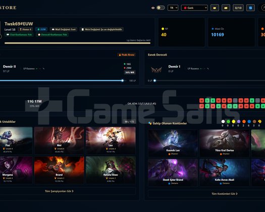 EUW / 58 LVL + 19+2 SKİN + Demir 2