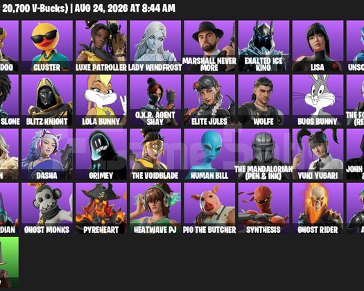 42 skins 15 paid 20700 V-Bucks Lisa