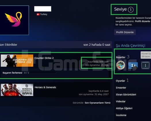 ANINDA TESLİM !TR HESAP+5 MADALYA 243 WİN 568 SAAT