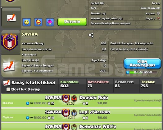 26 LVL TİTAN 2 LİGLİ 104 KAZANMA SERİLİ EŞSİZ KLAN