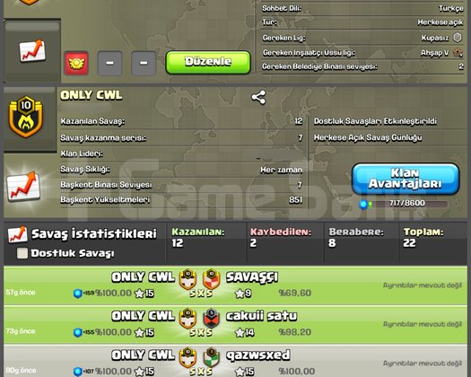 10 LVL KRİSTAL 2 LİGLİ KLAN