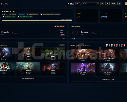 TR / 151 LVL + 10+31 SKİN + Derecesiz
