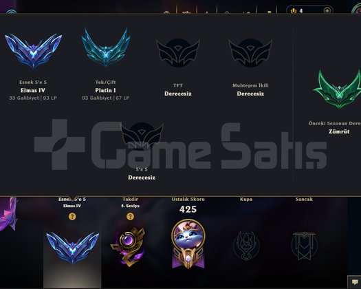 lol tr soloq platin flex diamond skinli main hesap