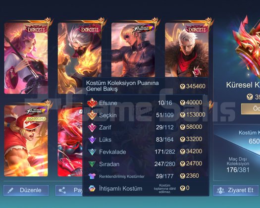 Mlbb 400k koleksiyon seçkin dolu küresel hesap