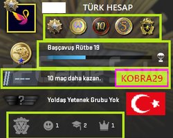 ANINDA TESLİM !TR HESAP+5 MADALYA 161 WİN 497 SAAT