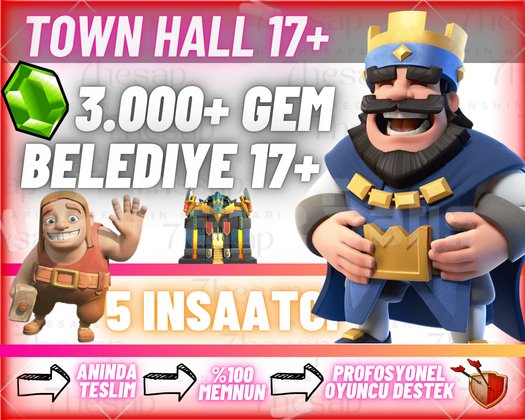 TH17 | 5 İnşaatçı | 3000+ Gem | Anında