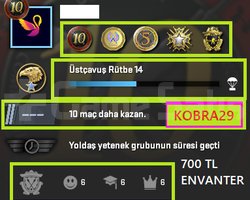 ENVANTER+FACEİT+5 MADALYA 109 WİN 250 SA