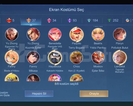 673 Kostüm, 5 Legend, 37 Seçkin Küresel
