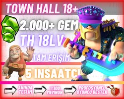 TH18 | 5 İnşaatçı | 2000+ Gem | Anında