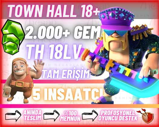 TH18 | 5 İnşaatçı | 2000+ Gem | Anında
