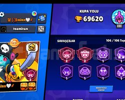 Brawl Stars 70K Kupalı + TR + 316 Kostüm