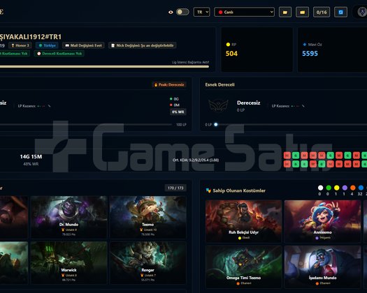 EUW/ 245 LVL + 113 SKİN + Platin 2 + OTO