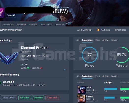 EUW 60 WR DIAMOND 4 ACC
