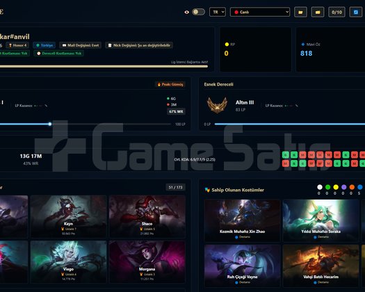TR / 46 LVL + 9+3 SKİN + Gümüş 1 + OTO