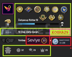 FACEİT+10 MADALYA 241 WİN 1576 SAAT