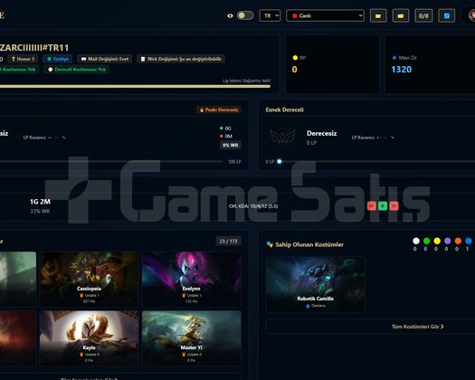 TR/ 30 LVL + 1+2 SKİN + RANK HAZIR + OTO