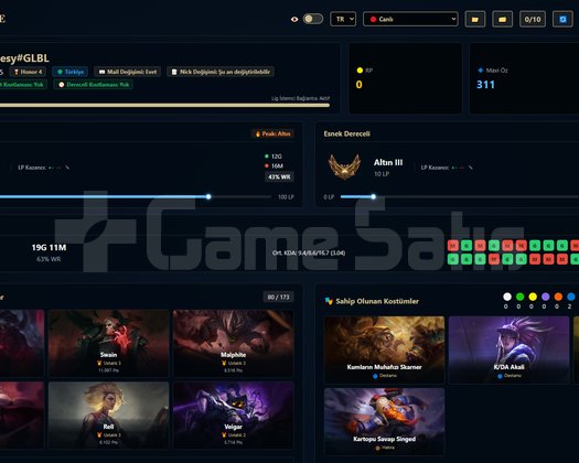 TR / 35 LVL + 4+1 SKİN + Altın 2 + OTO