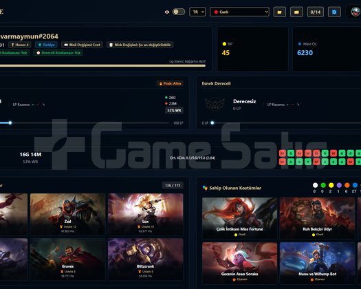 TR / 191 LVL + 71 SKİN + Altın 3