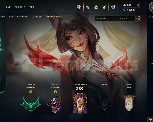 Ahri ve Sett kostümlü zümrüt 3 hesap