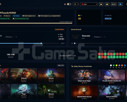 TR / 103 LVL + 25 SKİN + Zümrüt 1 + OTO