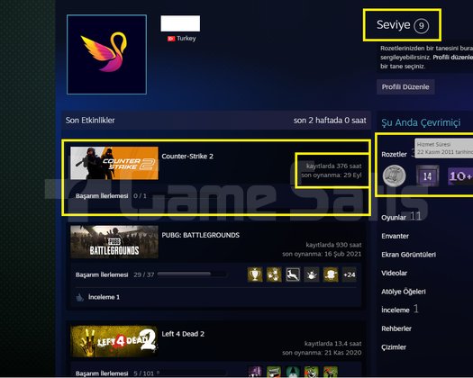 TR HESAP+ 5 MADALYA 141 WİN 376 SAAT