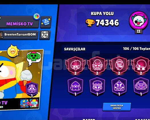 BRAWL STARS 74K 106 KARAKTERLİ HESAP