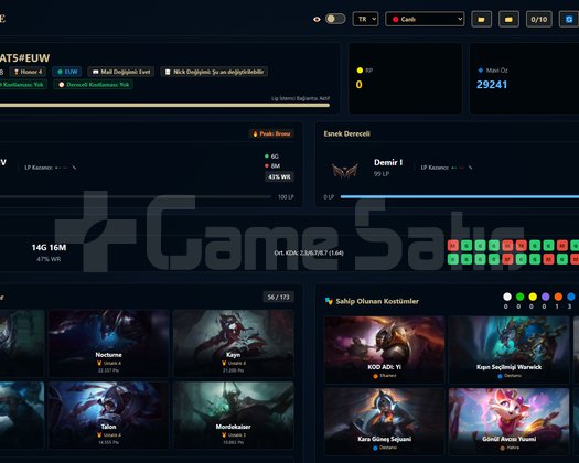 EUW / 48 LVL + 7+3 SKİN + Bronz 4 + OTO
