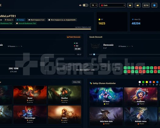 TR / 229 LVL + 100 SKİN + 1625 RP + OTO