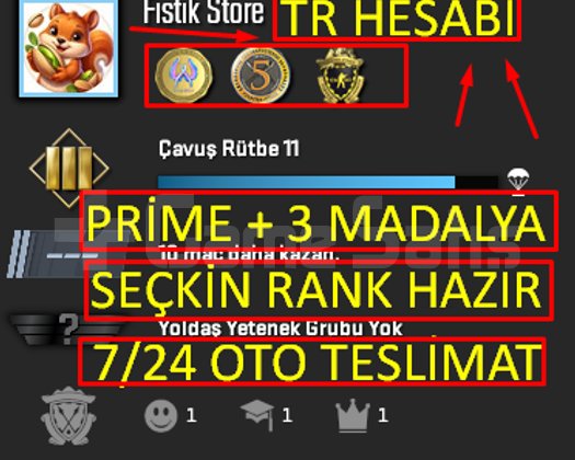 OTO | PRİME + 3+ROZET + RANK HAZIR -TR