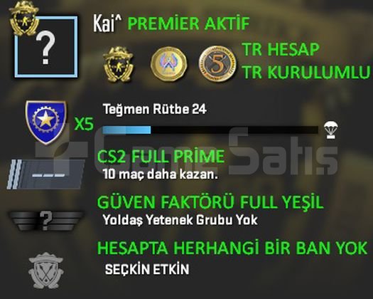 TR HESAP CS2 Prime Yeşil FaktörX5