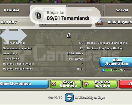16 seviye Şampiyon Lig Klan