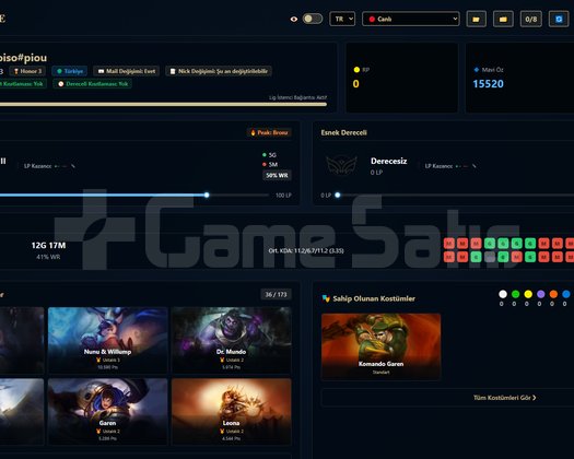 EUW / 33 LVL + 1+14 SKİN + Bronz 3 + OTO