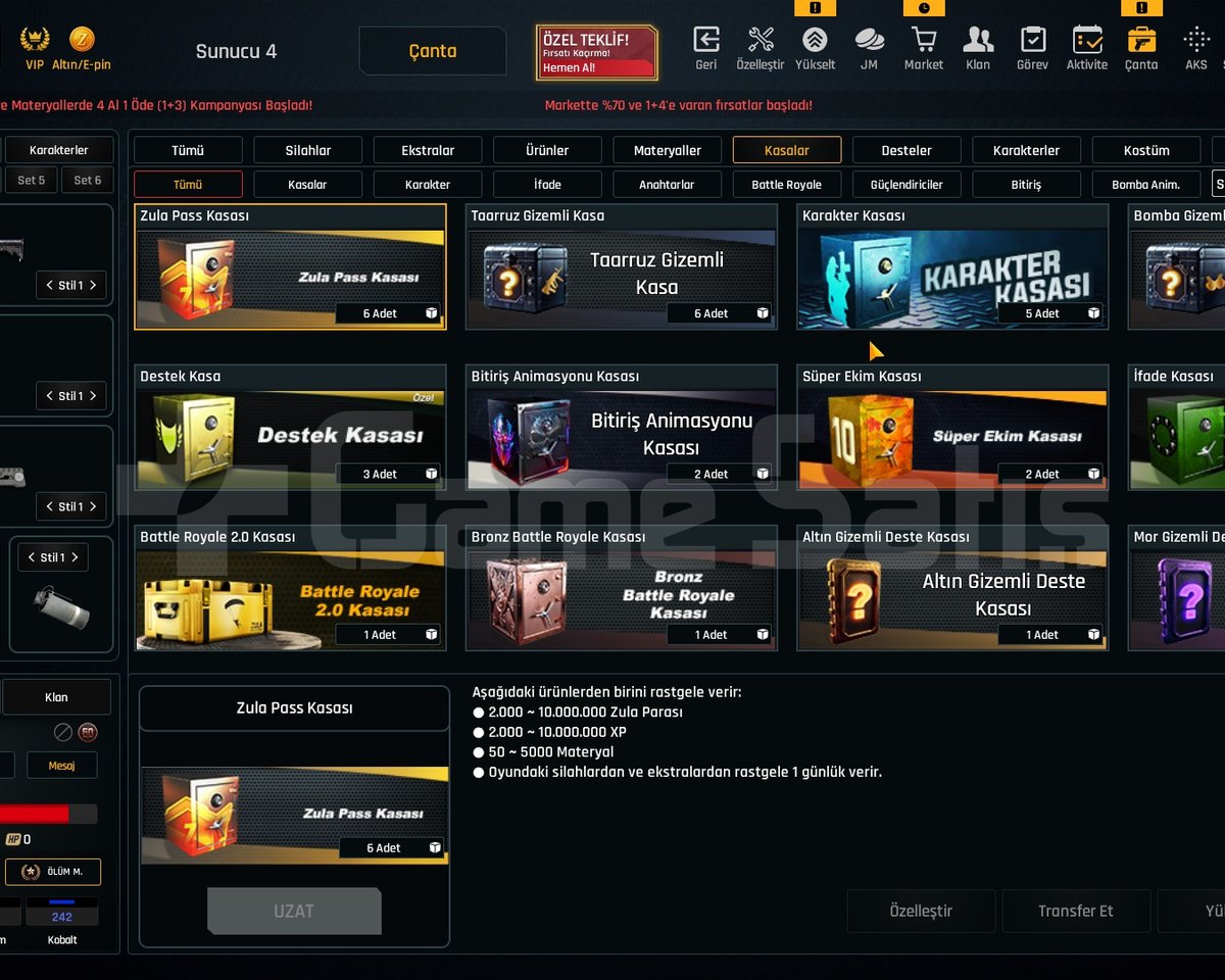 60K Materyalli 63 Seviye Zula Hesabı