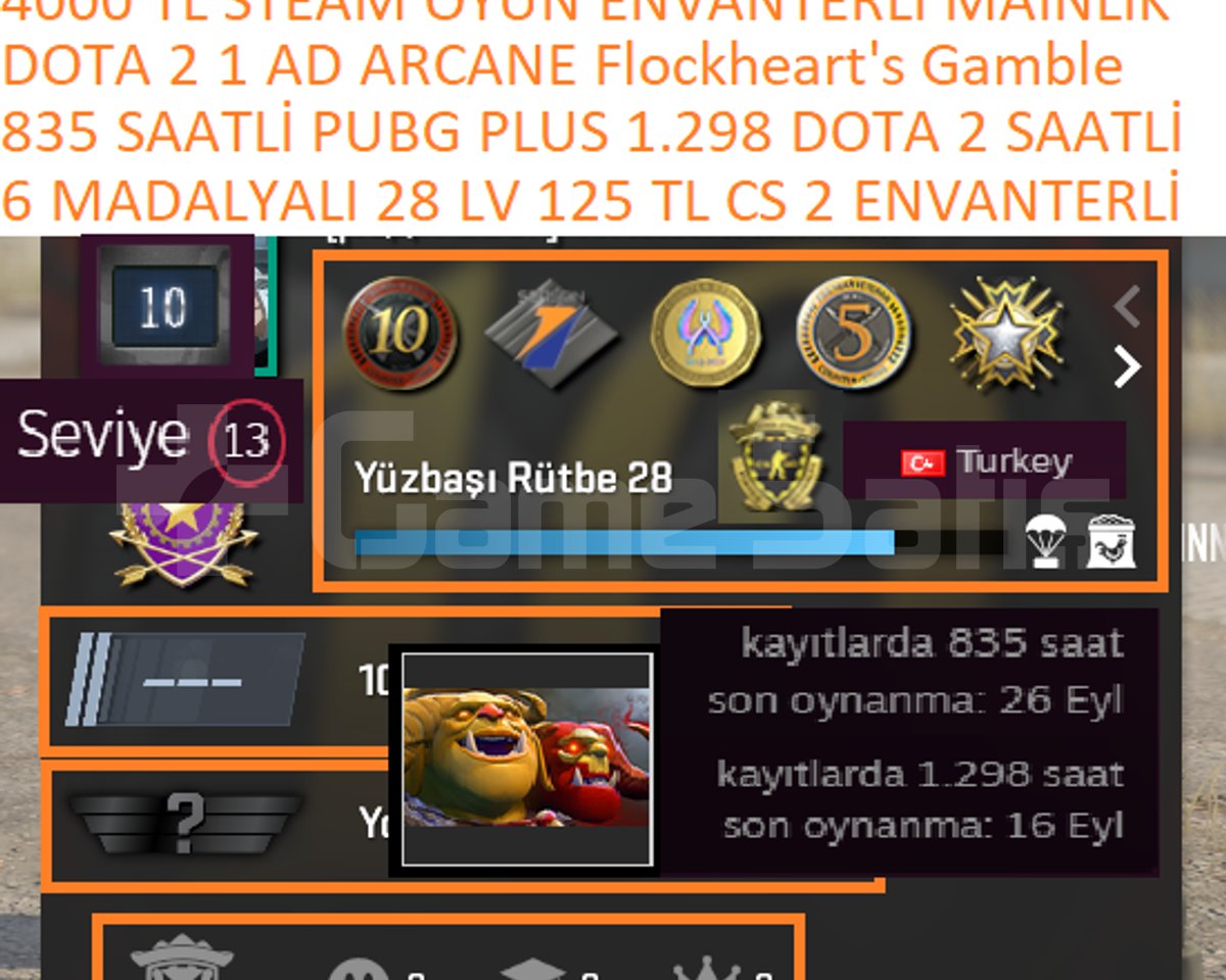 835 SAAT PUBG PLUS 1 AD ARCANE 125 TL CS