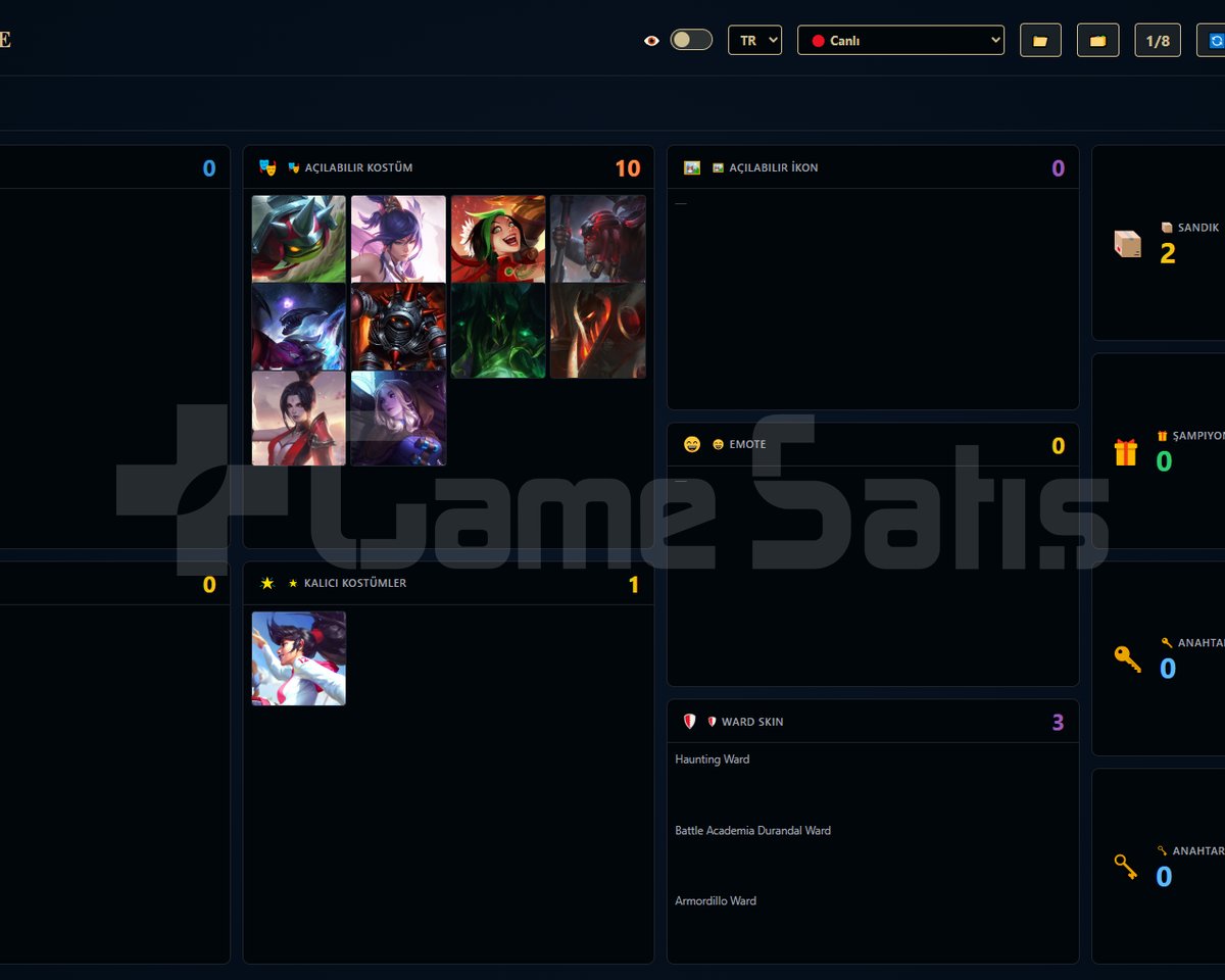 TR / 47 LVL + 2+10 SKİN +ESKİ SEZON PLAT
