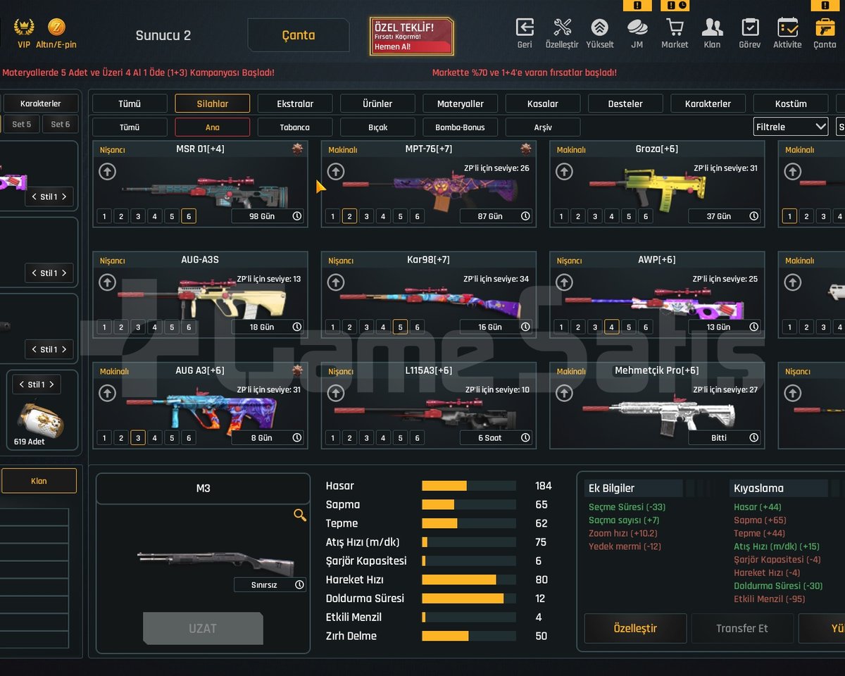 +7 RSS1 +7 KAR98 +7 MPT76 +7 İKİLİBOMBA