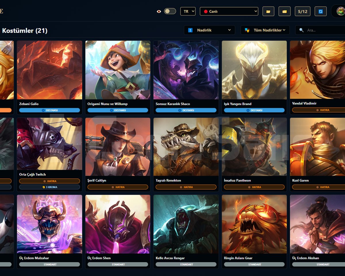 TR / 59 LVL + 21+8 SKİN + Altın 4 + OTO