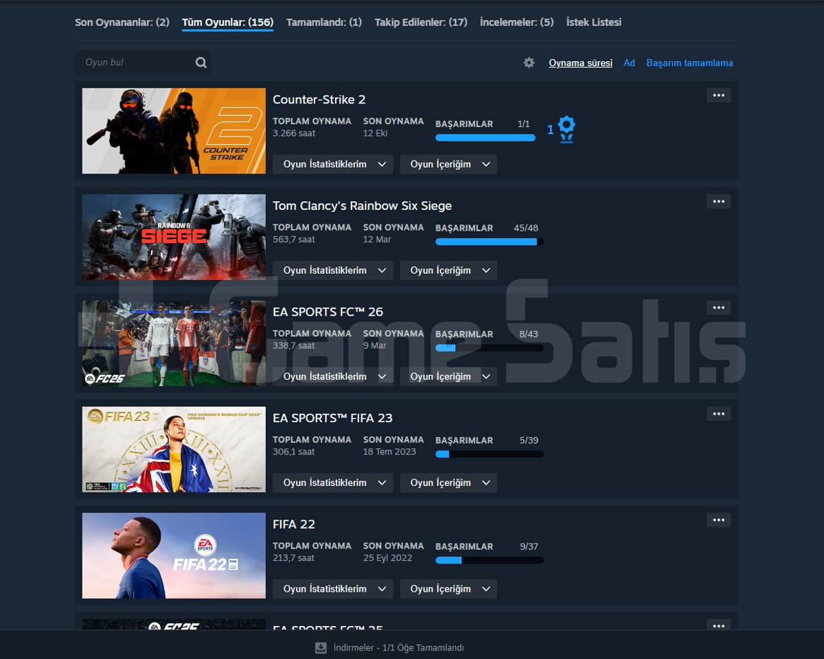 156 OYUNLU STEAM HESABI