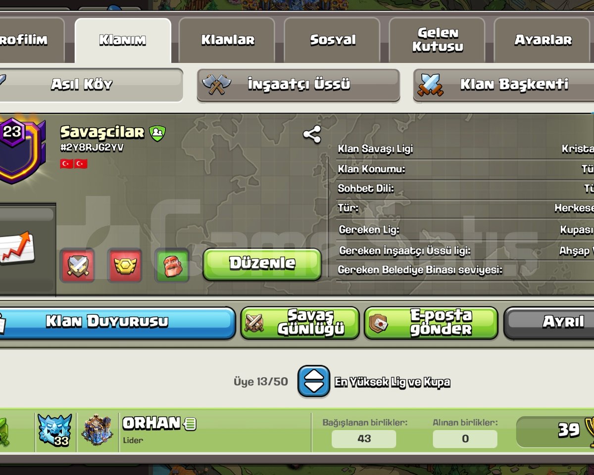 23 lvl savaşcı klanı başkent max