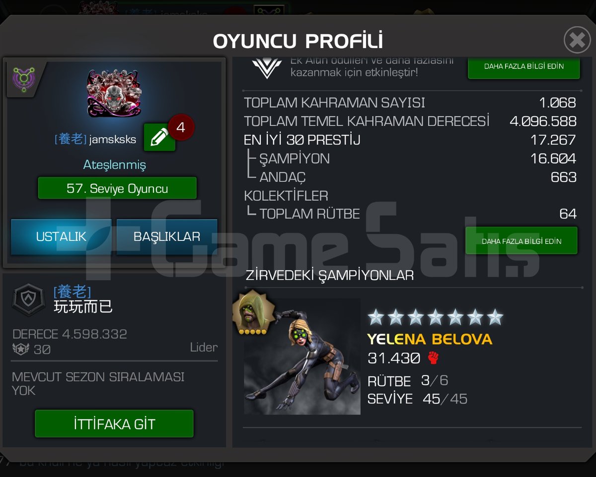 Marvel şampiyonlar turnuvası hesab satım