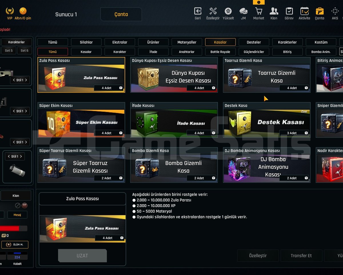 47K Materyalli 52 Seviye Zula Hesabı